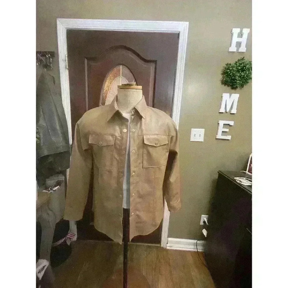 Zara Faux Leather Button Down Two Pocket Beige Taupe Shacket Jacket New W/ Tags - Picture 1 of 5